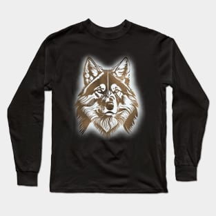 Majestic Wolf Face - Brown & White version Long Sleeve T-Shirt